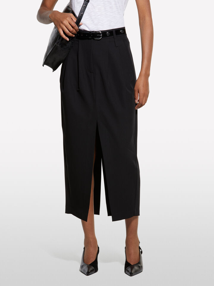 Black midi skirt with slit - women's midi skirts - Black | Sisley image number 3